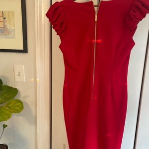 Calvin Klein Cherry Red Cocktail Dress with Zipper Detail